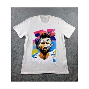 Adidas Lionel Messi Graphic T-Shirt Men L White Short Sleeve 10 Portrait Logo
